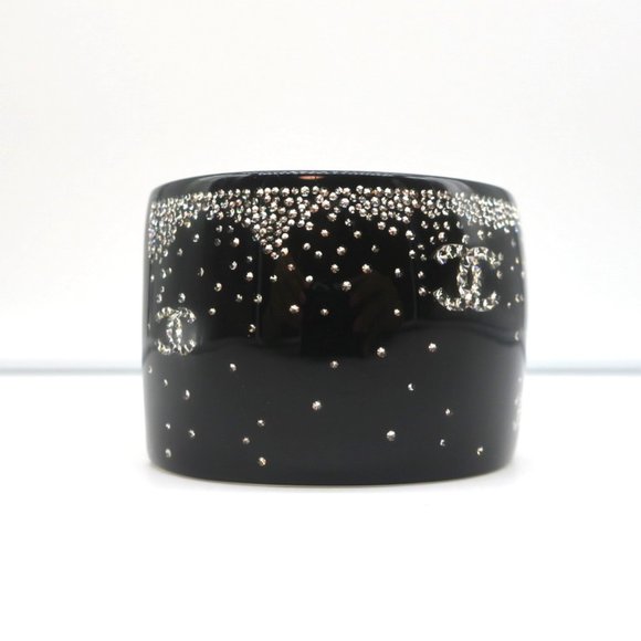 CHANEL 2012 CC STRASS CUFF BRACELET BLACK RESIN - Picture 2 of 8